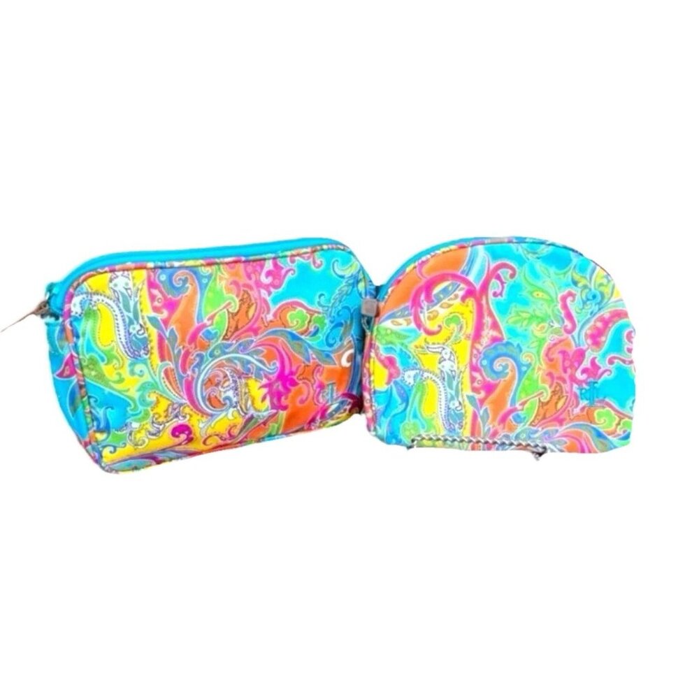 Lauren Ralph Lauren 2pc‎ Cosmetic Bag Set Paisley Multicolor Travel Pouches - Picture 2 of 5